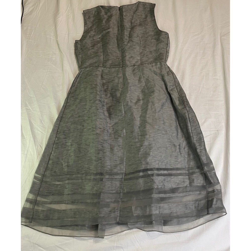 Elie Tahari Dress Womens 6 Grey Daisy Fit & Flare Sheer Stripe Linen E405X605